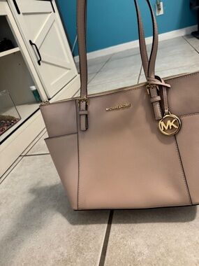 Michael Kors Blush Leather Tote with Gold MK Charm